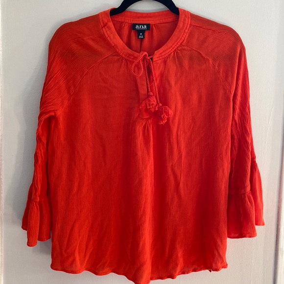 Orange ANA womens rayon tunic top with bell sleeves and tie neckline. Size M - Picture 1 of 8